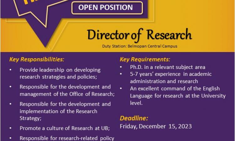 Actualmente, la Universidad de Belice está buscando candidatos calificados para presentar solicitudes para el siguiente puesto: