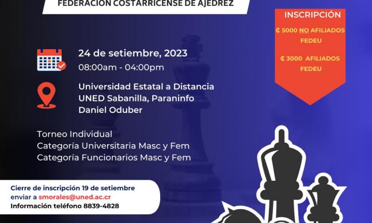 UNED será sede este mes del Torneo Universitario de Ajedrez FEDEU-FCA 2023