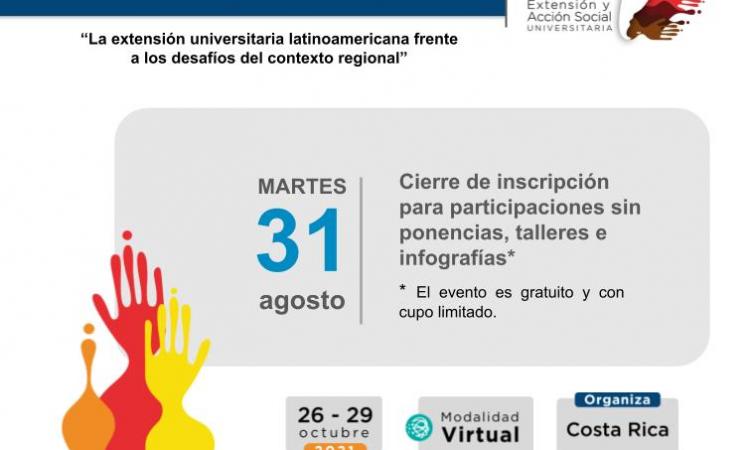 Se acerca cierre de inscripción para participantes en el XVI Congreso Latinoamericano y Caribeño de Extensión y Acción Social Universitaria